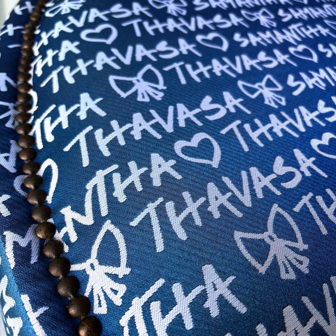 取付無料！サマンサタバサ 非売品 ブルーファブリック円形スツール✨特大