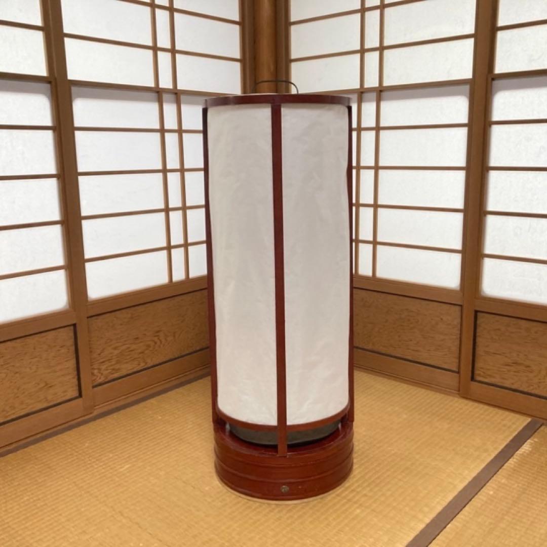 古い置行灯 行燈 ランプ スタンド 照明 木製 漆塗 朱色 大型 和風