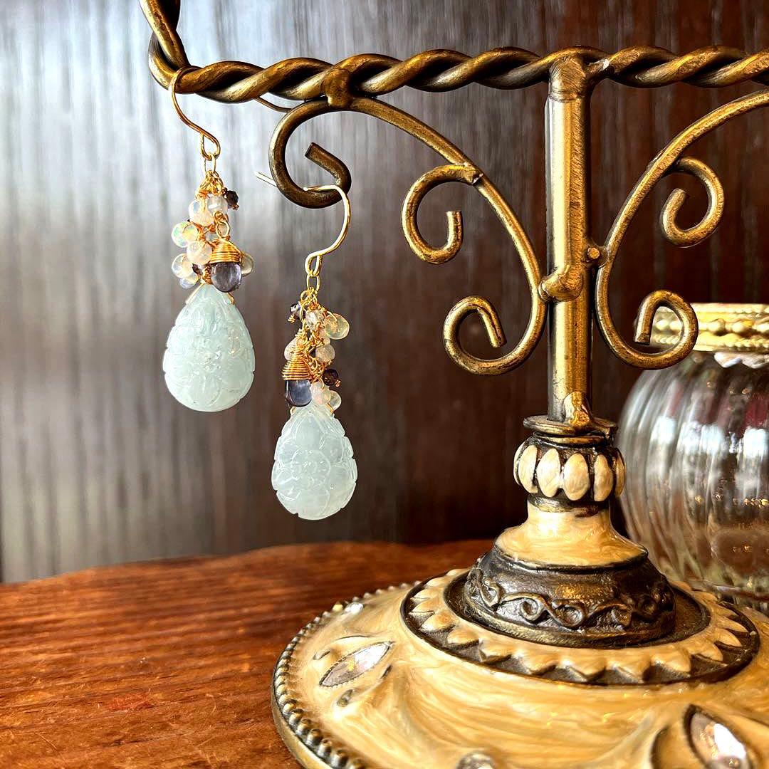 アクアマリンカービング＊ピアスorイヤリング