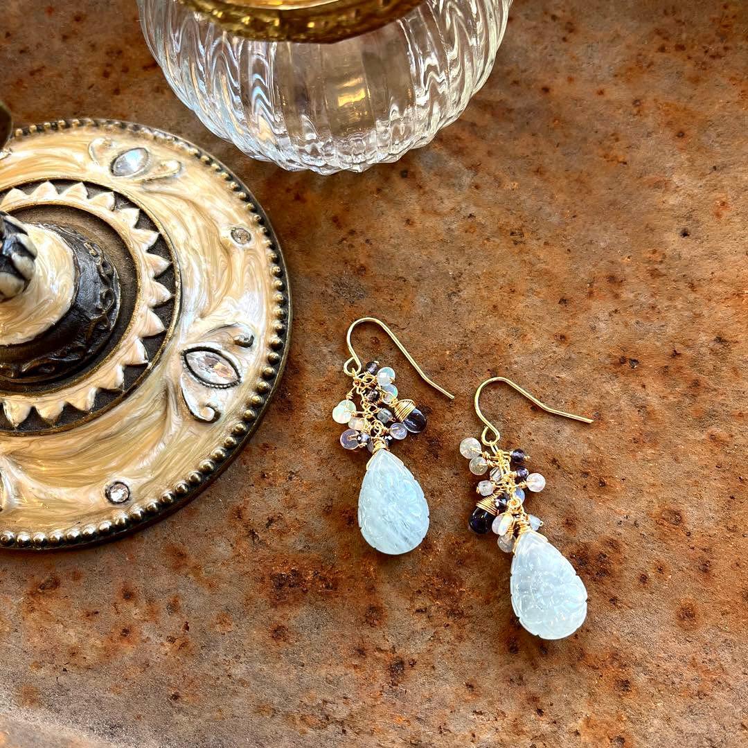 アクアマリンカービング＊ピアスorイヤリング