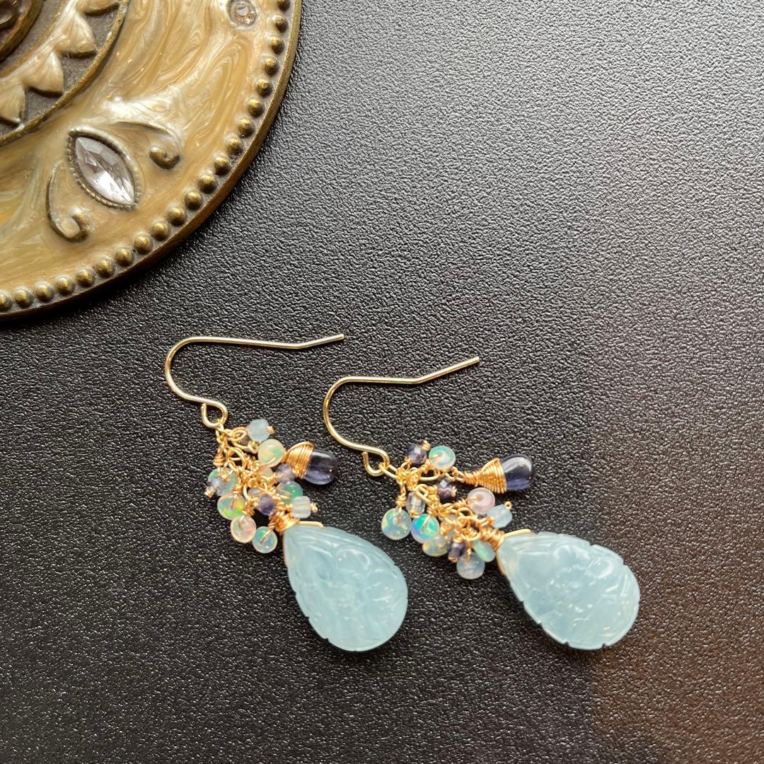 アクアマリンカービング＊ピアスorイヤリング