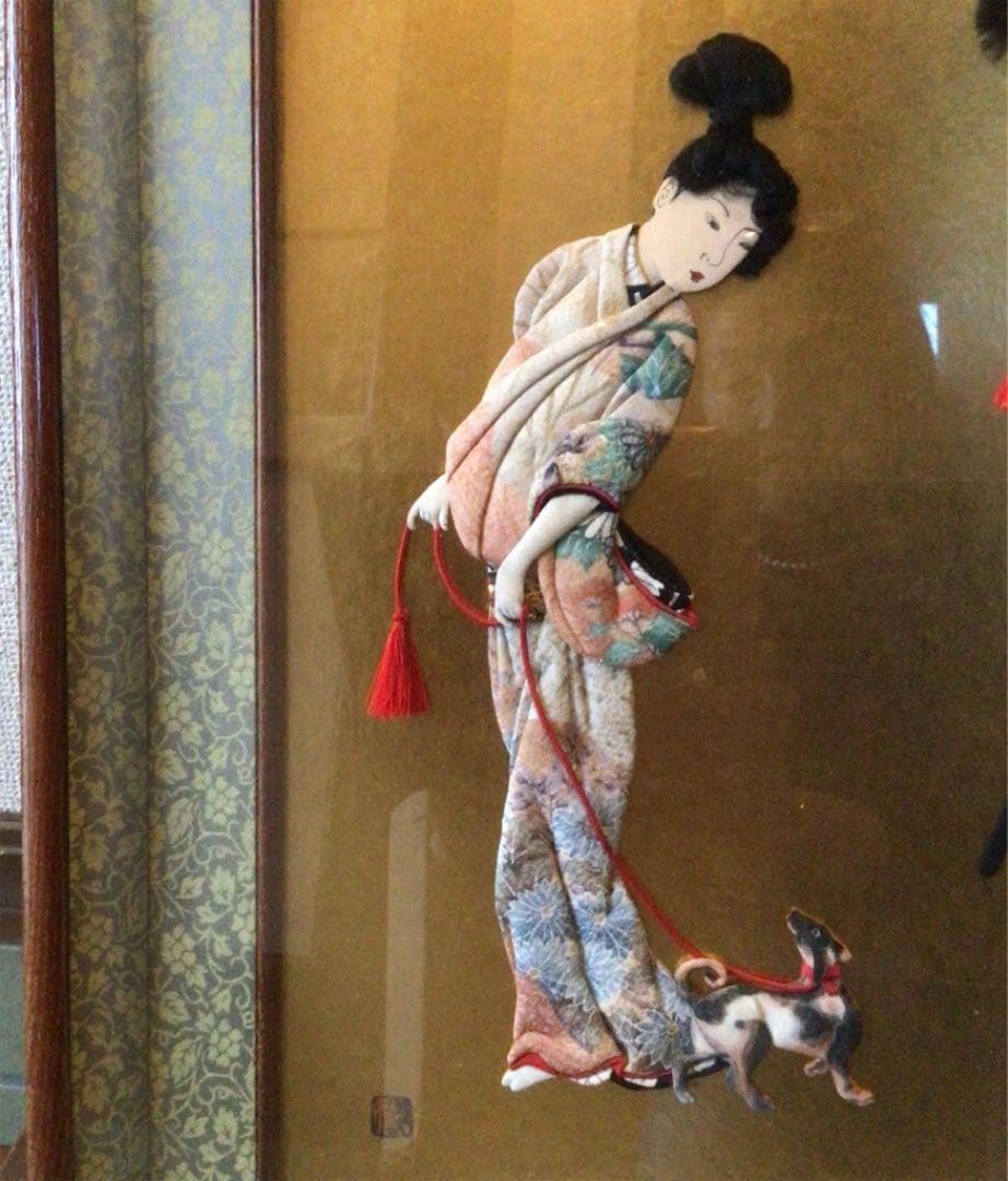 作家物 押し絵画 縮緬細工歌舞伎者（川越みよ子）10号栞付michiko