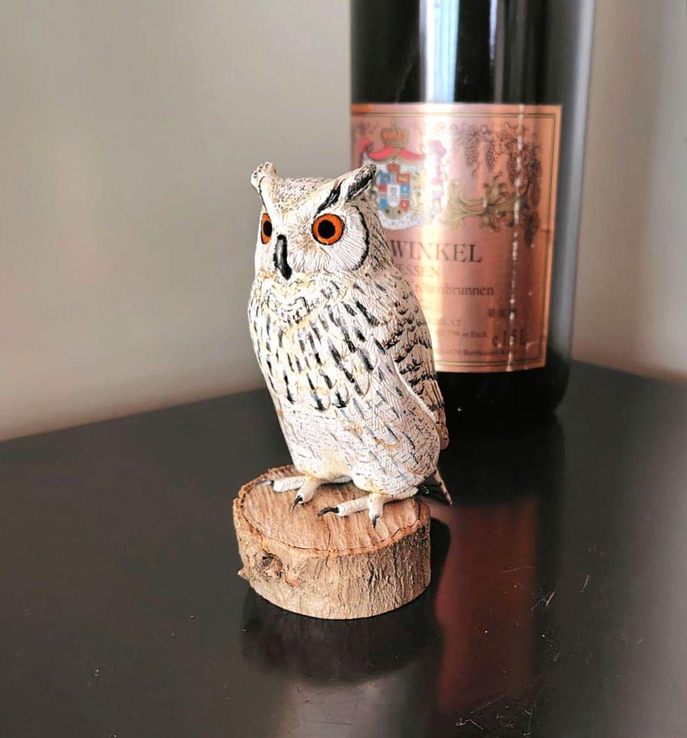 小さなバードカービング シベリアワシミミズク 野鳥 木彫り 梟