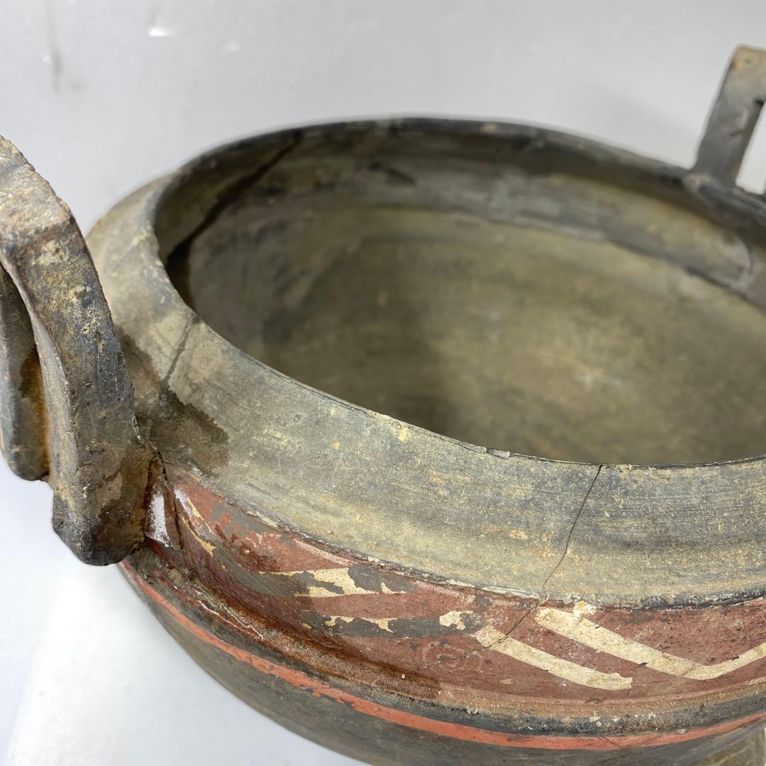 中国漢時代 彩陶加彩蓋付 三足土器 高さ22.5㎝ タトオ 東な7-0304②