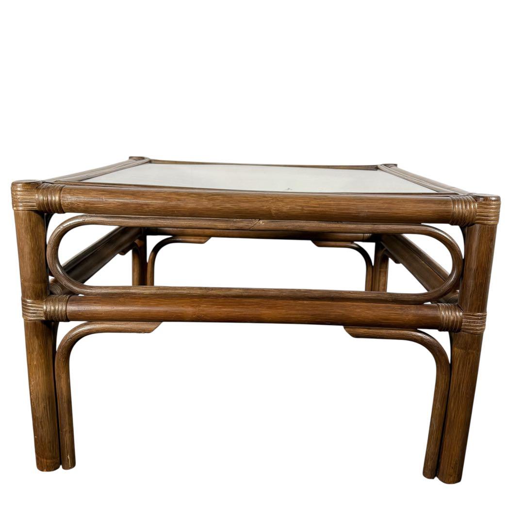 KZ035 【希少デザイン】コスガ　kosuga ラタン籐　ガラステーブル