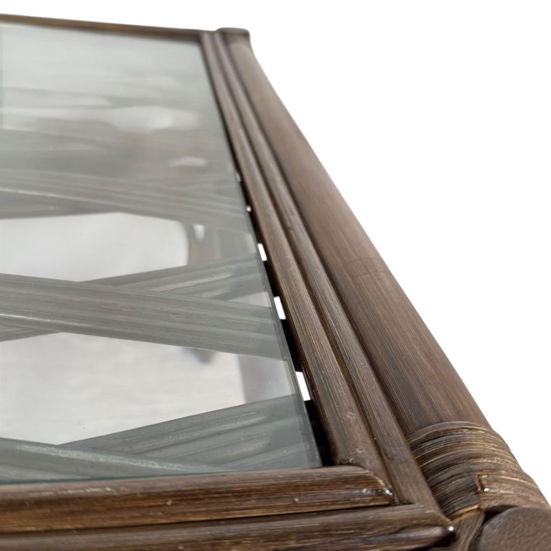 KZ035 【希少デザイン】コスガ　kosuga ラタン籐　ガラステーブル