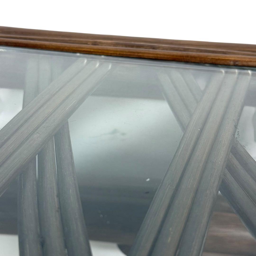 KZ035 【希少デザイン】コスガ　kosuga ラタン籐　ガラステーブル