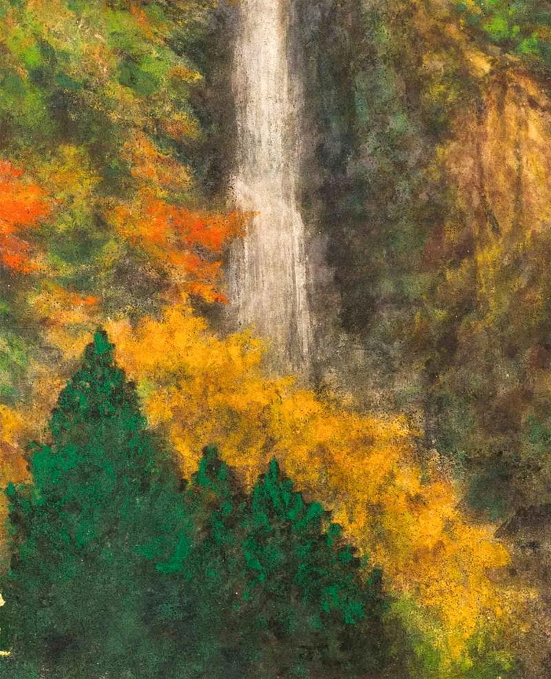 東山魁夷 日本画 肉筆『二条の滝』表サイン 東山すみ鑑定 F10号 額