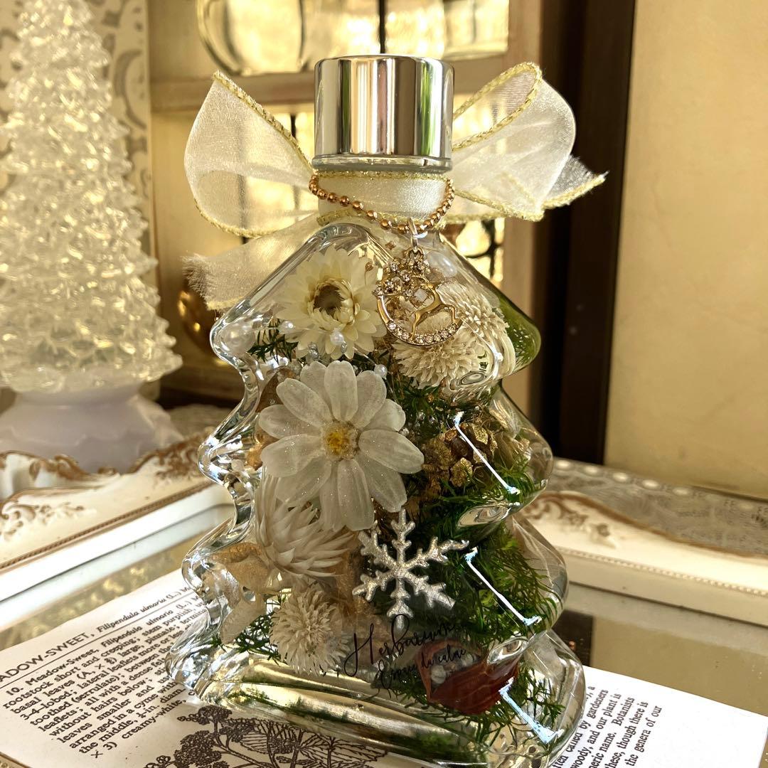 ◆ハーバリウム　278 真っ白ジニアのツリーbottle *.:。✿*゜¨