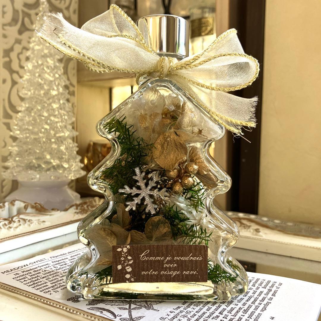 ◆ハーバリウム　278 真っ白ジニアのツリーbottle *.:。✿*゜¨