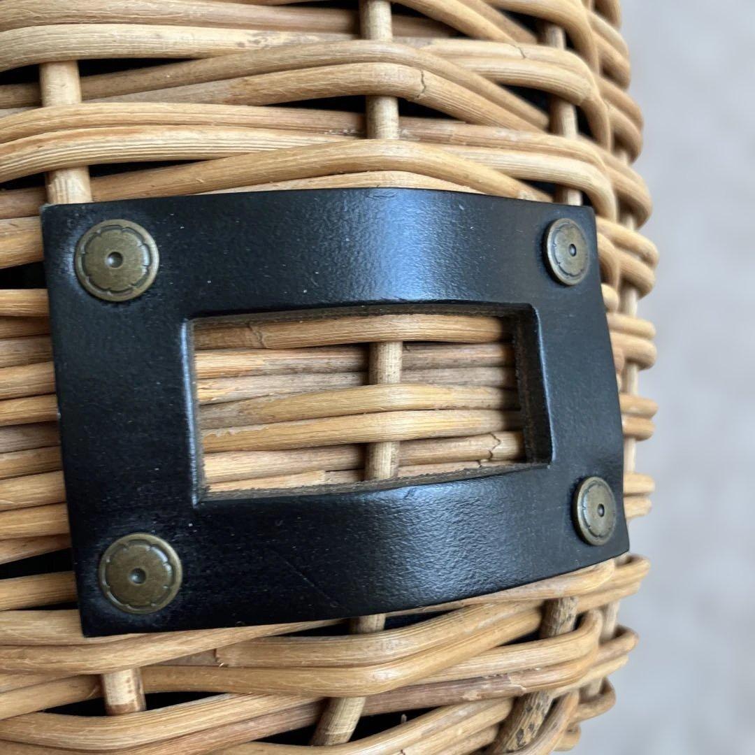 エバゴス♡2本編みカゴバッグ♡紅籐♡ブライドルレザー♡ブラック♡美品♡日本製