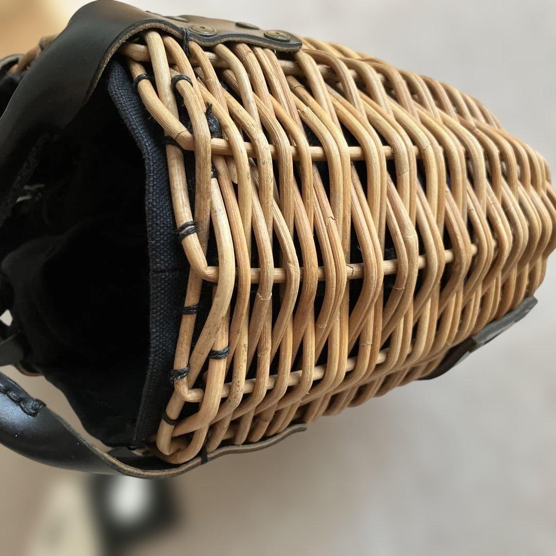 エバゴス♡2本編みカゴバッグ♡紅籐♡ブライドルレザー♡ブラック♡美品♡日本製