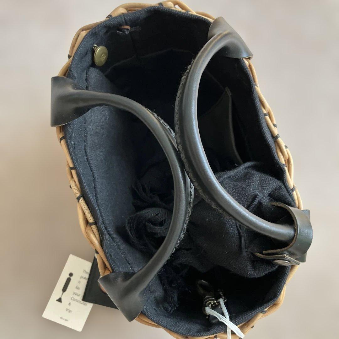 エバゴス♡2本編みカゴバッグ♡紅籐♡ブライドルレザー♡ブラック♡美品♡日本製