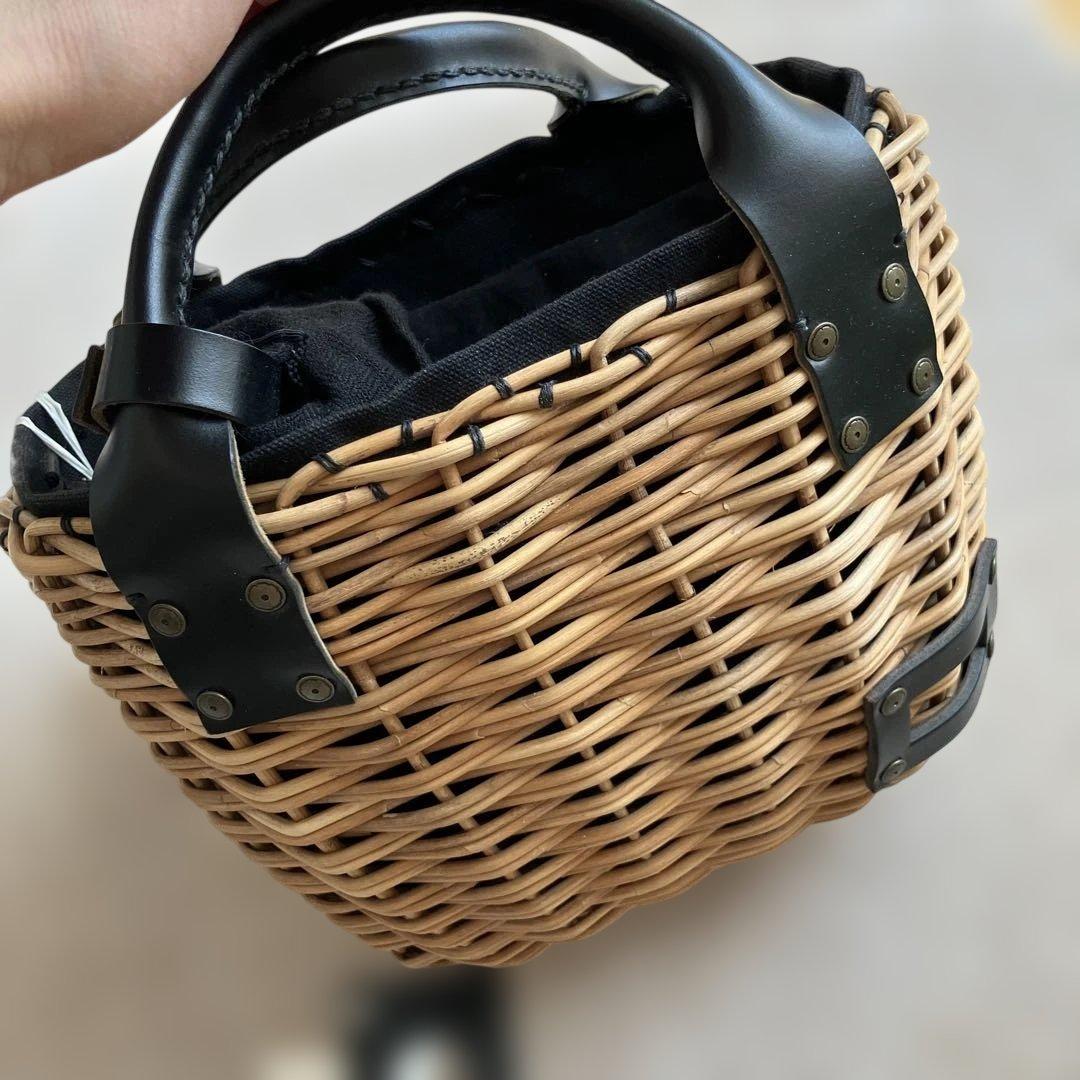 エバゴス♡2本編みカゴバッグ♡紅籐♡ブライドルレザー♡ブラック♡美品♡日本製