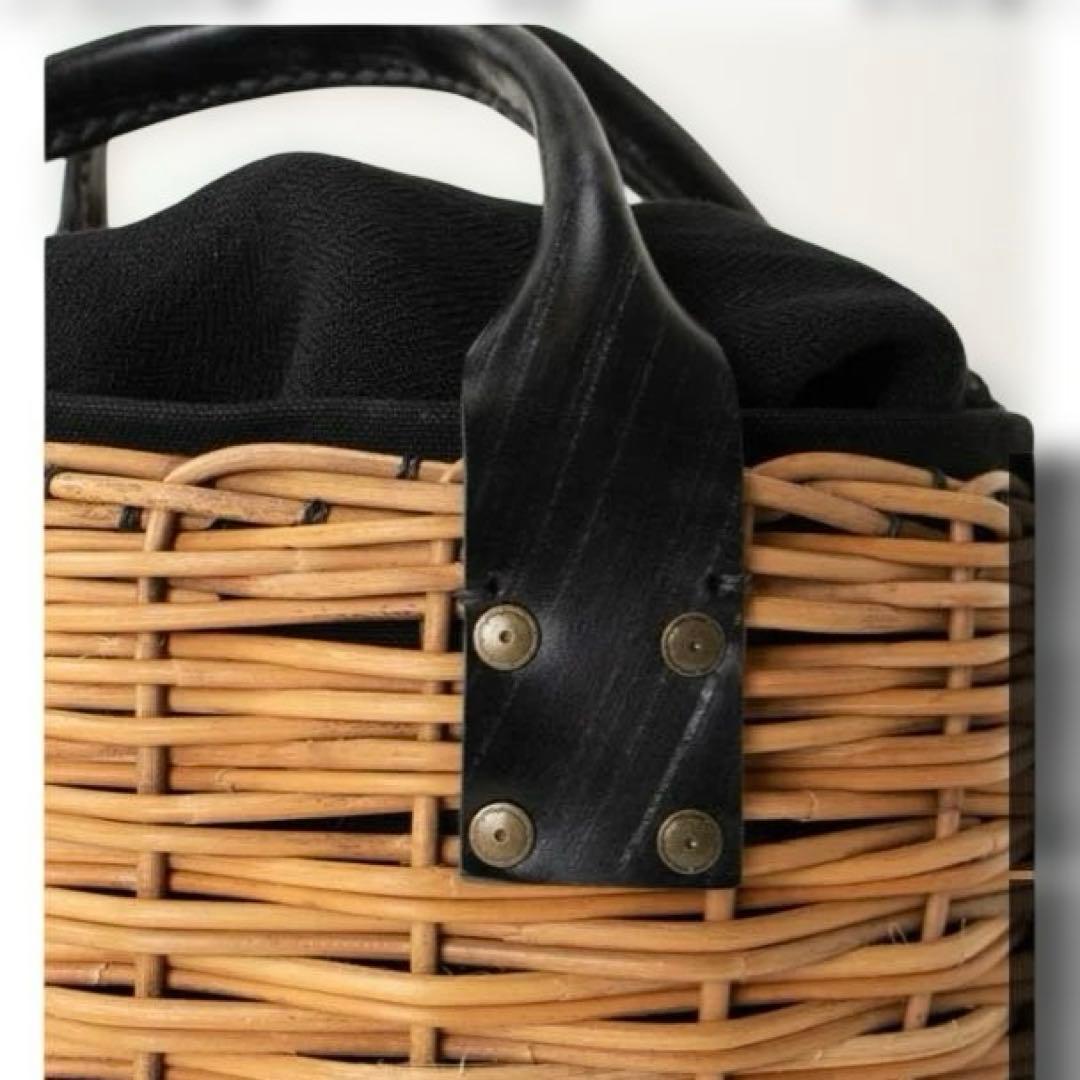 エバゴス♡2本編みカゴバッグ♡紅籐♡ブライドルレザー♡ブラック♡美品♡日本製