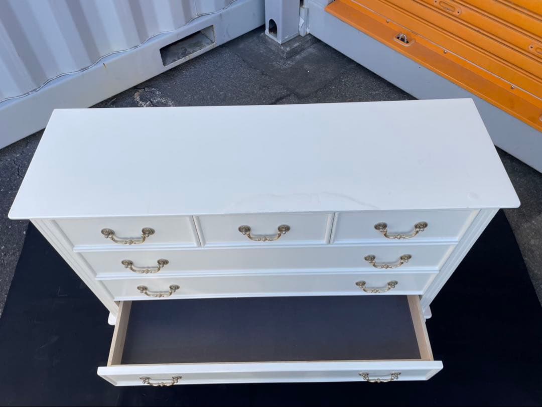 姫家具　アンティーク　欧米家具　ホワイト木製チェスト 6引き出し　猫脚