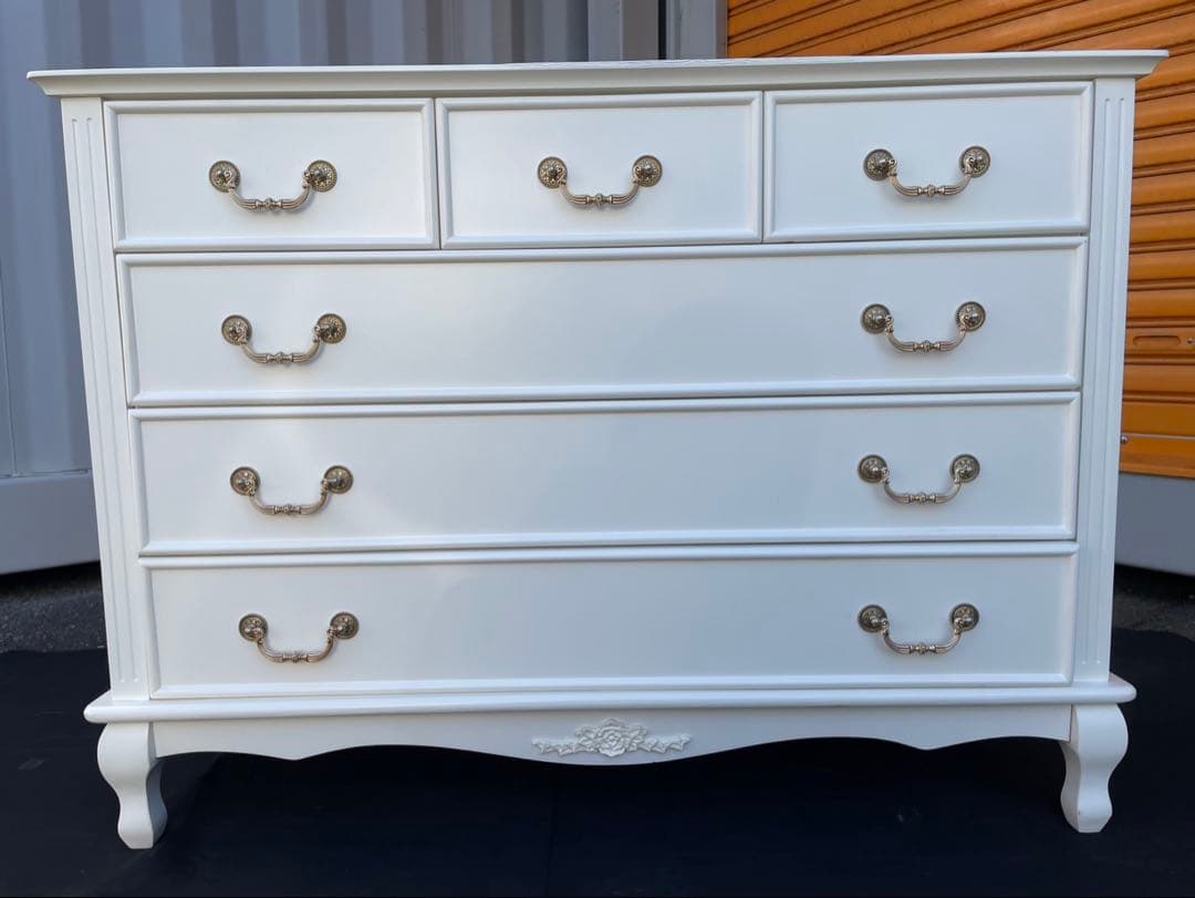 姫家具　アンティーク　欧米家具　ホワイト木製チェスト 6引き出し　猫脚