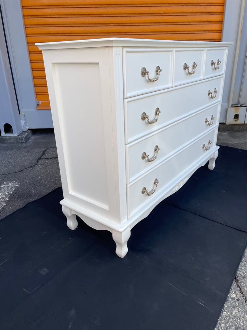 姫家具　アンティーク　欧米家具　ホワイト木製チェスト 6引き出し　猫脚