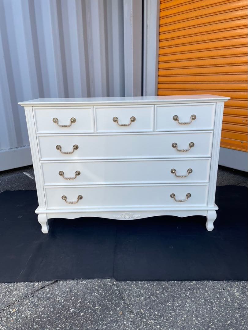 姫家具　アンティーク　欧米家具　ホワイト木製チェスト 6引き出し　猫脚