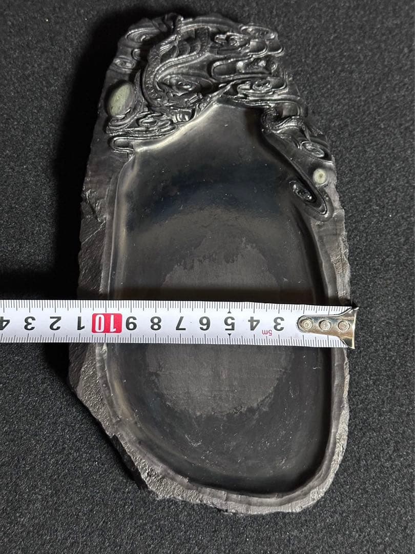 中国美術 端渓眼入雲龍文彫刻 唐木箱 重さ約993g 唐物 書道具