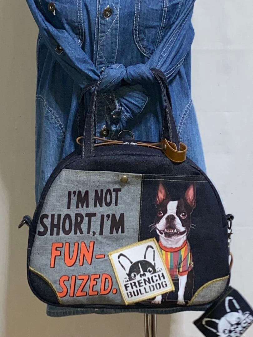 ☆岡山デニム☆ボステリ&フレブル☆ステンシル☆扇型☆4wayボストン