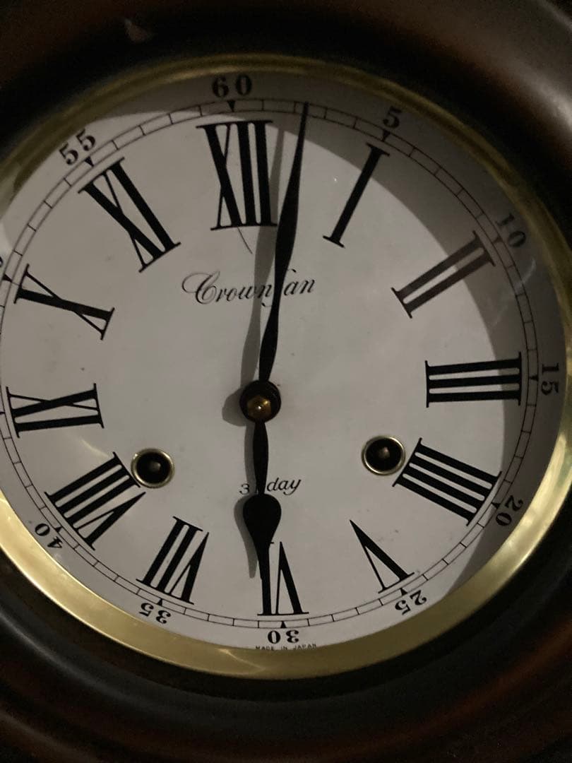 希少 アンティーク柱時計 堀田時計店 CROWNFAN ダルマ四つ丸 稼働中