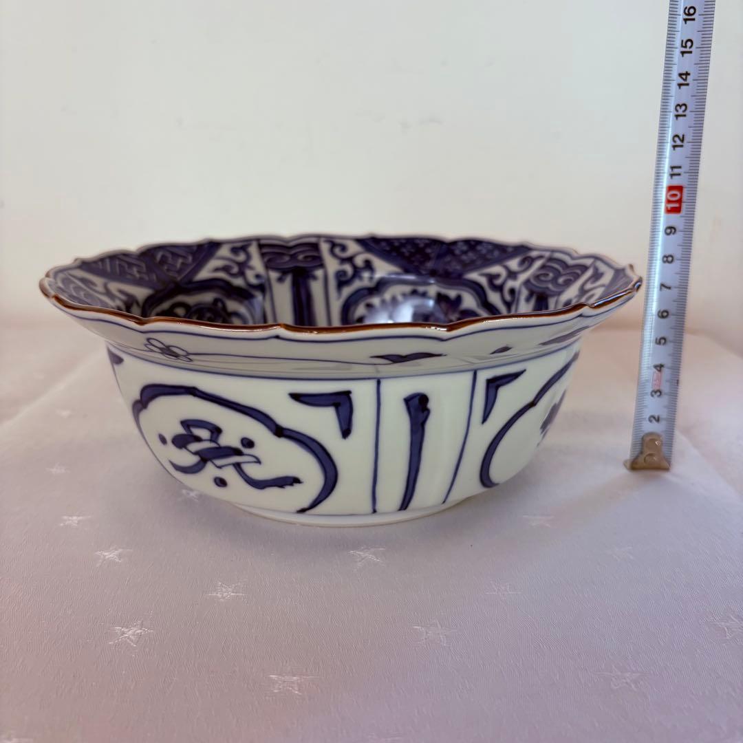 五山窯　林淡幽　染付兜鉢　箱付き