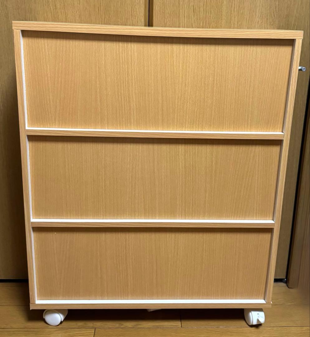 キャスター付き木製本棚　スリム型　3段　2点セット