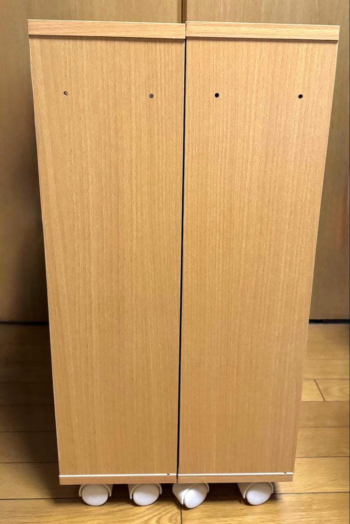 キャスター付き木製本棚　スリム型　3段　2点セット