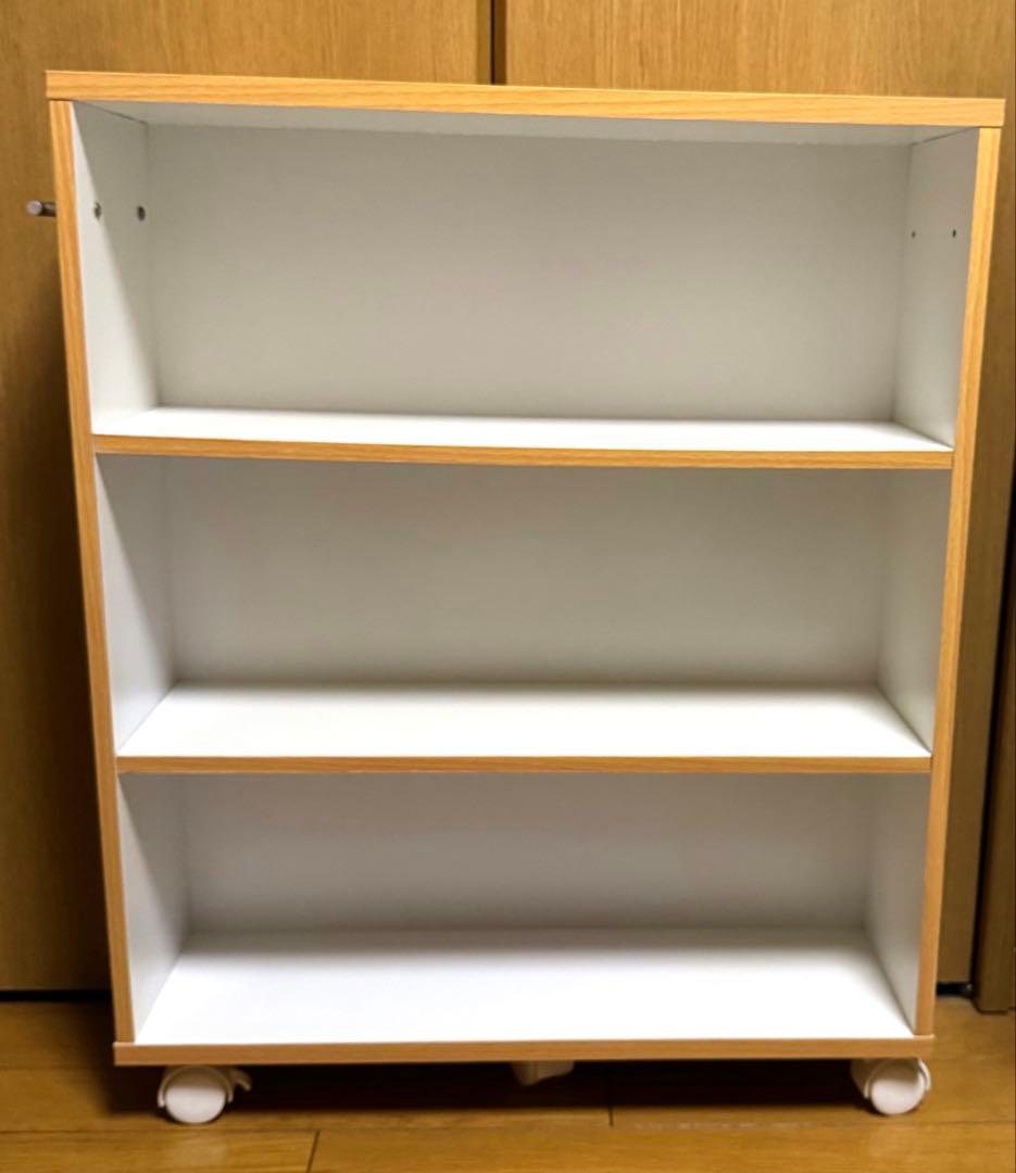 キャスター付き木製本棚　スリム型　3段　2点セット