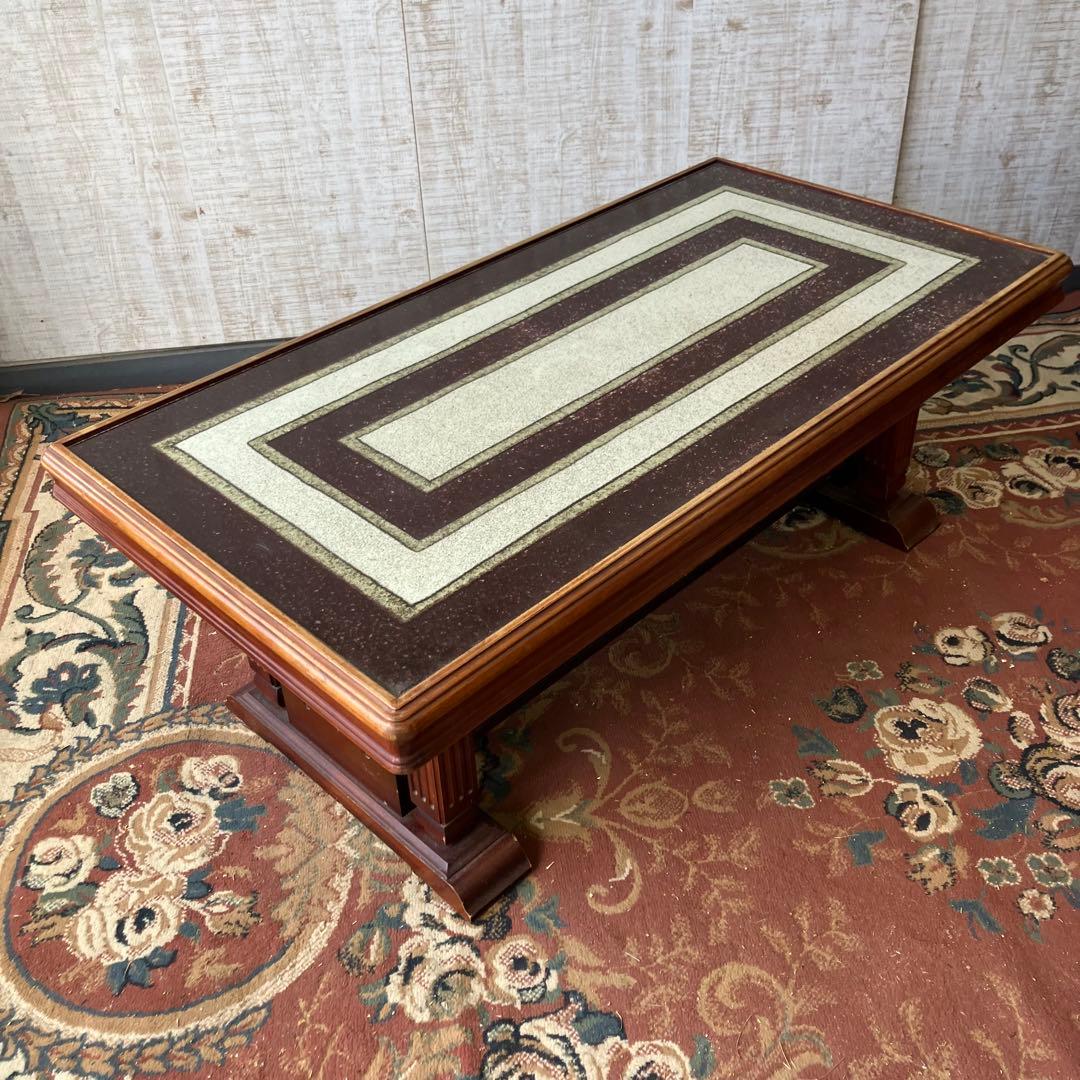 大塚家具 陶器天板 木製センターテーブル カフェテーブル クラシック 古家具