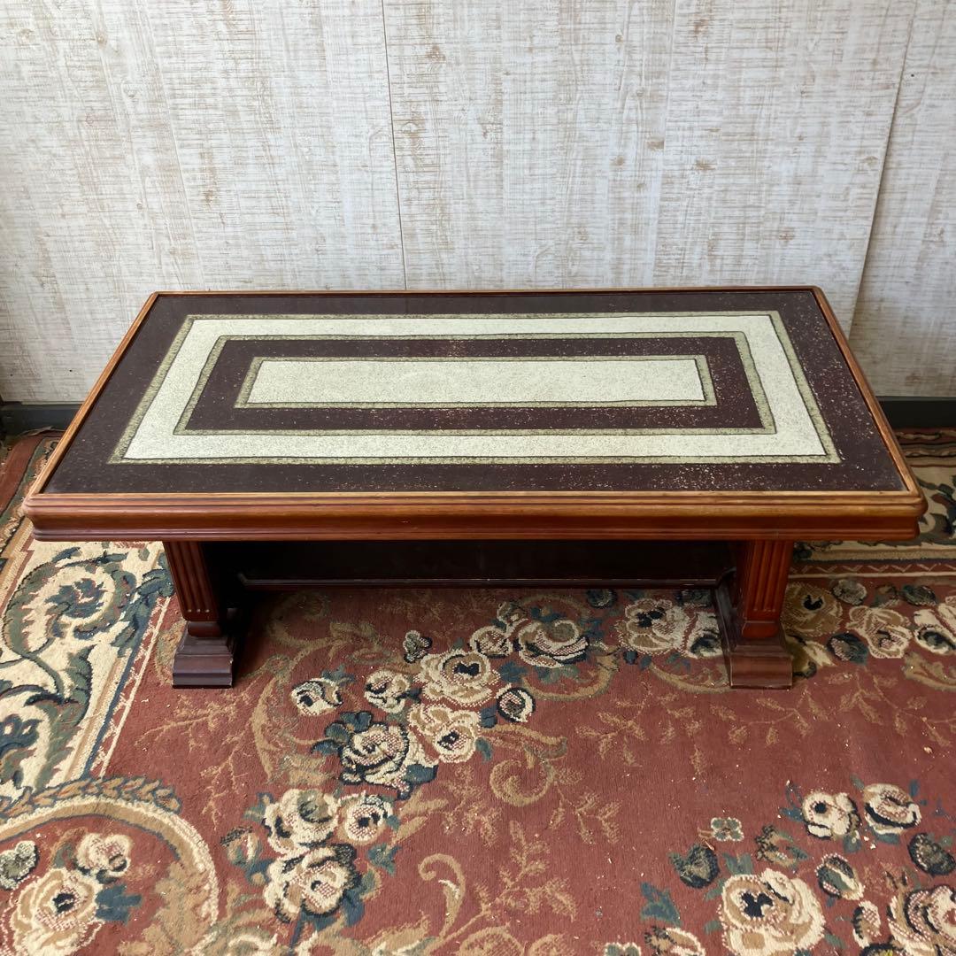 大塚家具 陶器天板 木製センターテーブル カフェテーブル クラシック 古家具