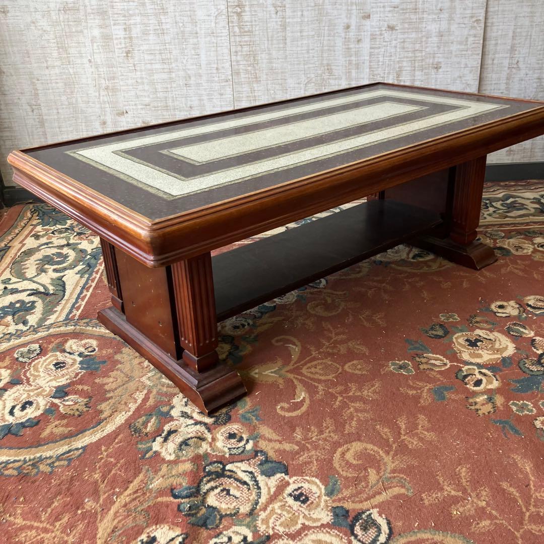 大塚家具 陶器天板 木製センターテーブル カフェテーブル クラシック 古家具