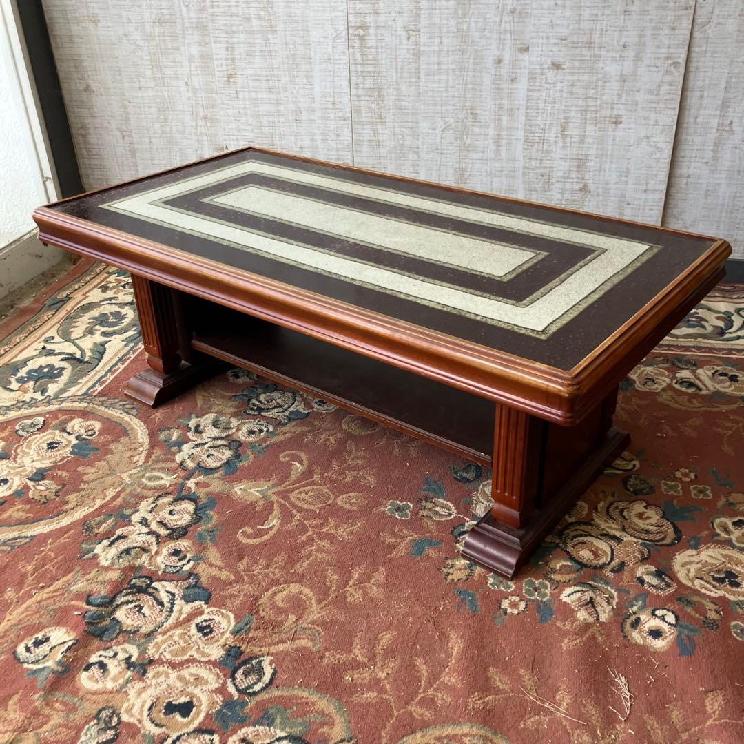 大塚家具 陶器天板 木製センターテーブル カフェテーブル クラシック 古家具