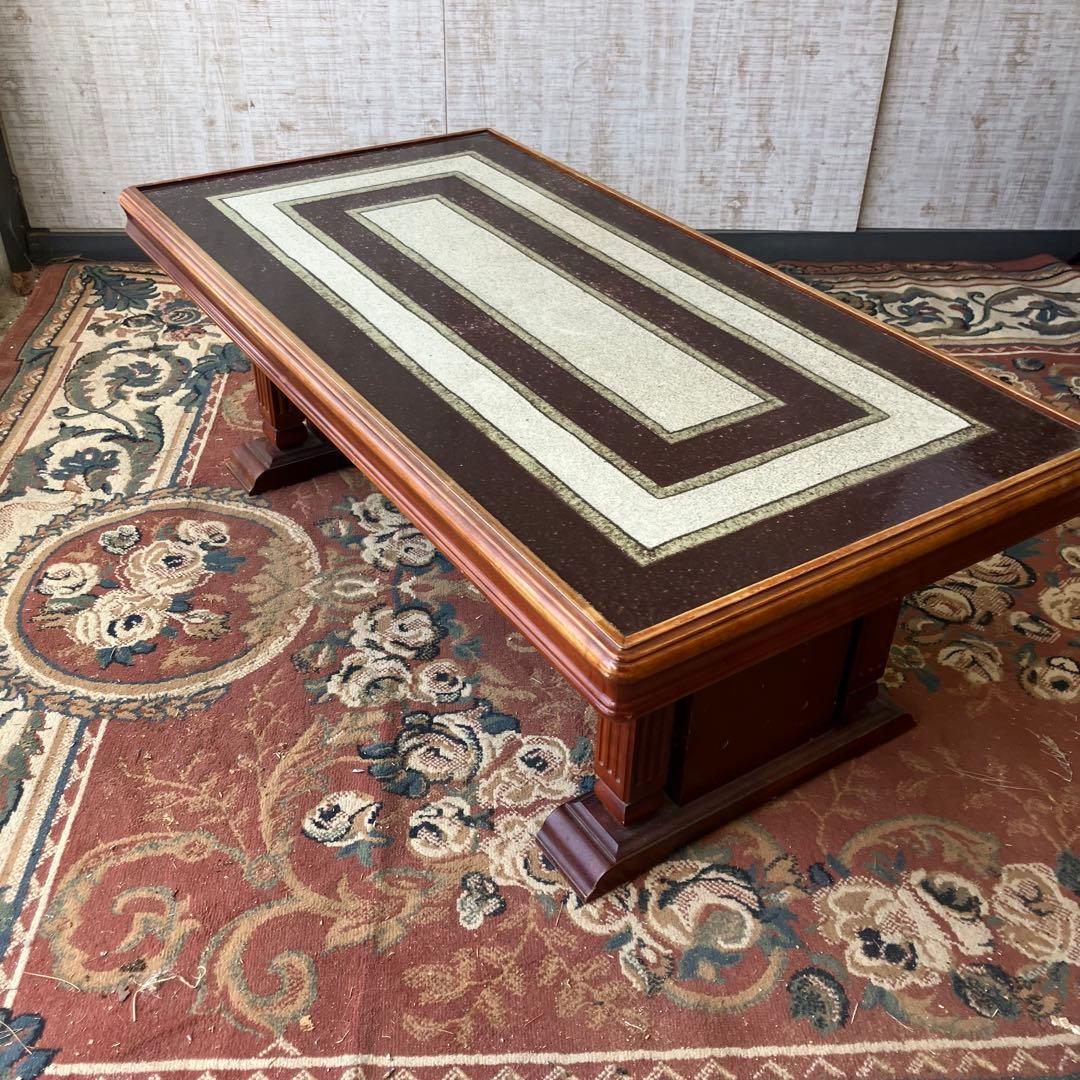 大塚家具 陶器天板 木製センターテーブル カフェテーブル クラシック 古家具