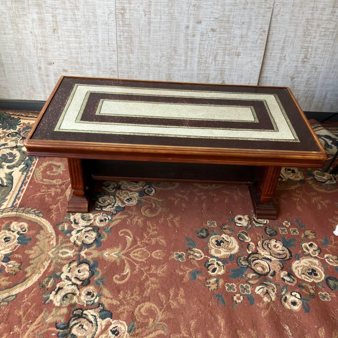 大塚家具 陶器天板 木製センターテーブル カフェテーブル クラシック 古家具