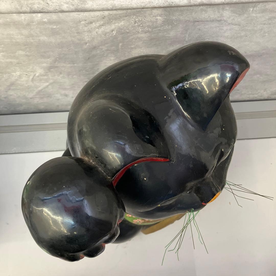 昭和レトロ 陶器製 貯金箱 黒猫 大型招き猫 まねきねこ 億万両 古道具オブジェ