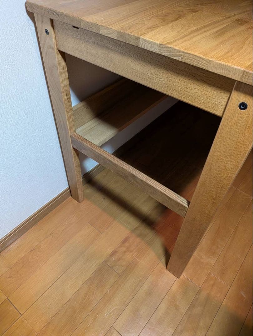 ■送料込■無印 MUJI オーク無垢材デスク 引出足元棚付 学習机 事務テーブル