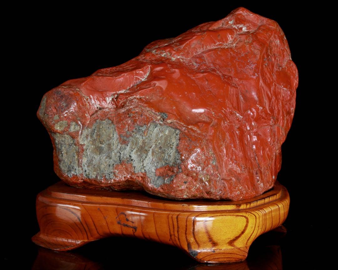 佐渡 赤玉石 赤石 碧玉 台座付 6.4kg 水石 鑑賞石 天然石 盆石 飾石