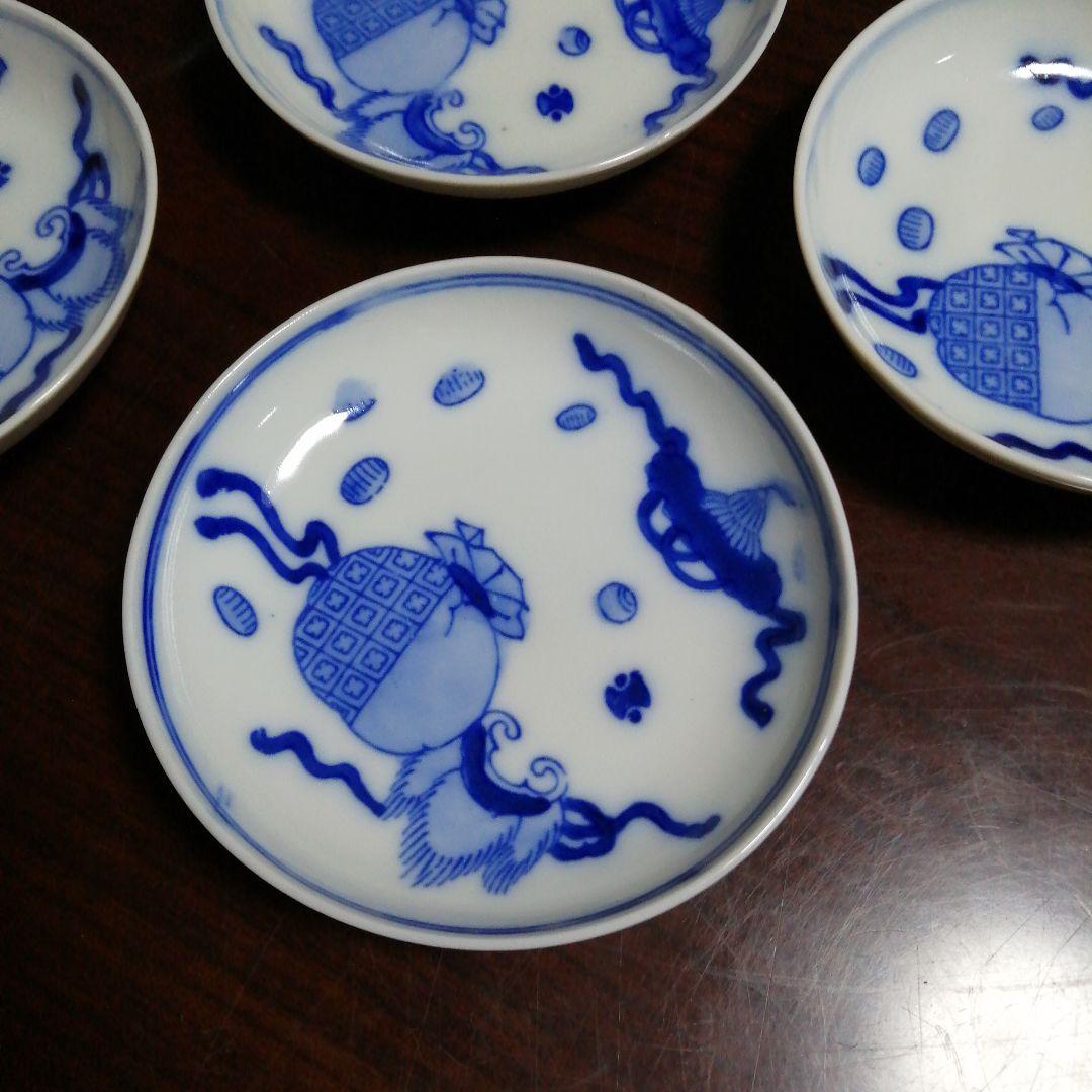 伊万里　染付宝尽小皿　7枚　11cm　明治〜大正期