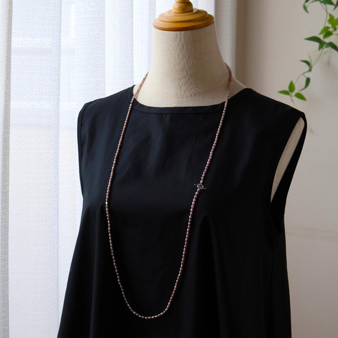 モーブピンクベビーパールロングネックレス　ベビーパール　ピンク　ロングネックレス