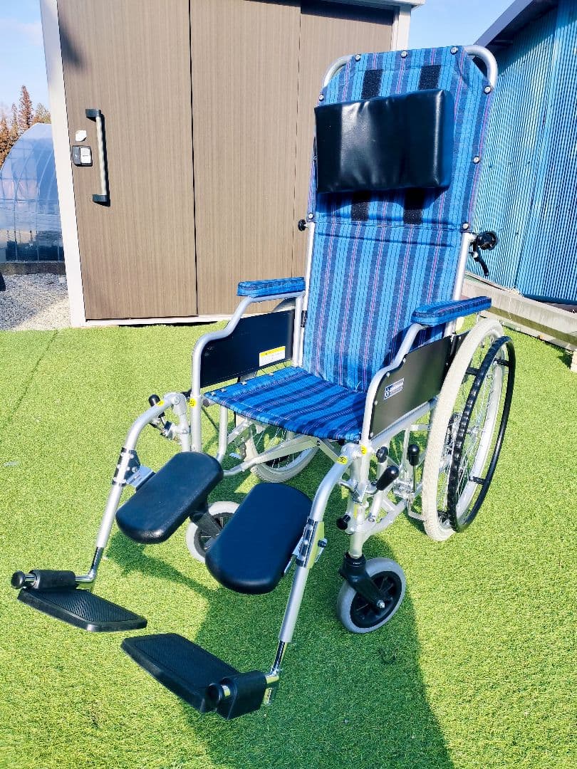 カワムラサイクル アルミフレーム 自走兼介助用 リクライニング 青紫ストライプ