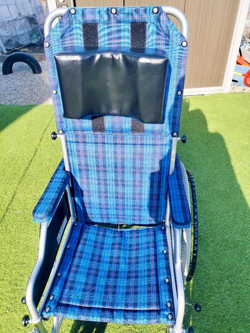 カワムラサイクル アルミフレーム 自走兼介助用 リクライニング 青紫ストライプ