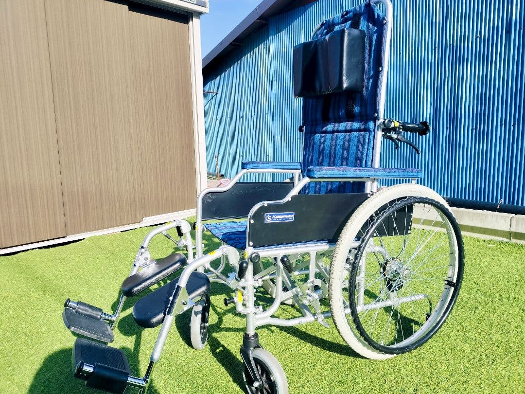 カワムラサイクル アルミフレーム 自走兼介助用 リクライニング 青紫ストライプ