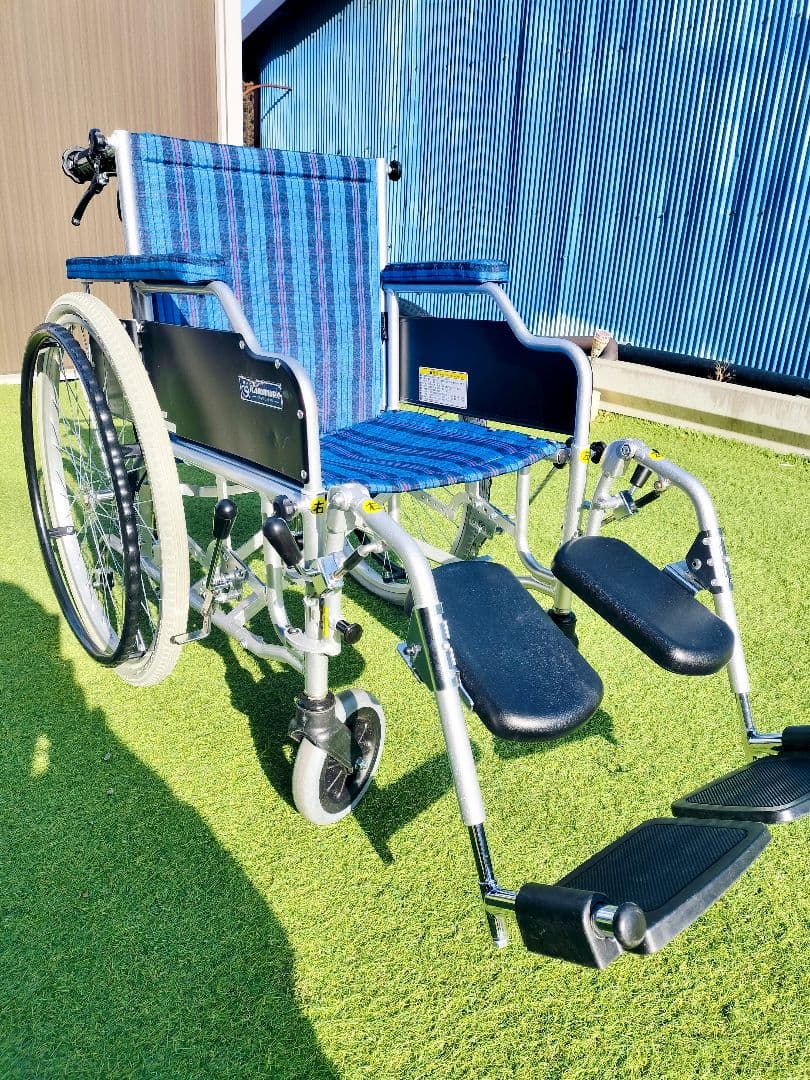 カワムラサイクル アルミフレーム 自走兼介助用 リクライニング 青紫ストライプ