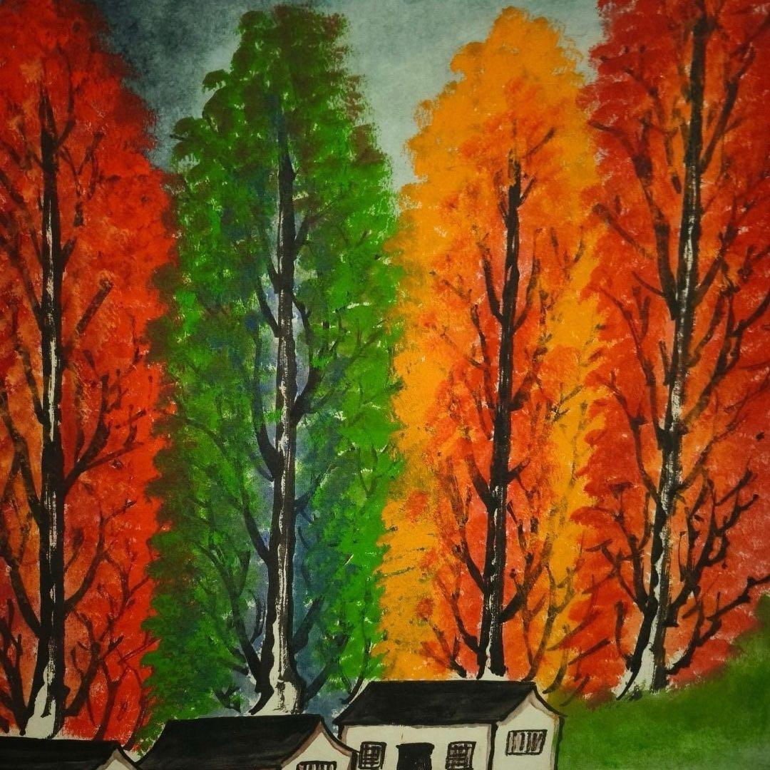 中国画 林風眠 郷土情 田園風景 中堂 掛け軸 防偽仕様