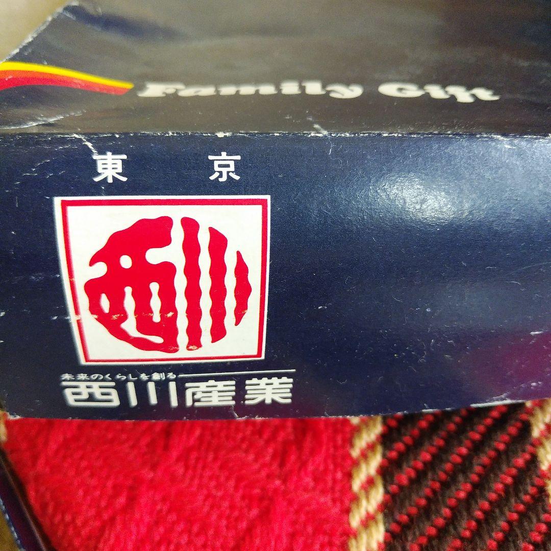 昭和レトロ 赤と茶色のチェック柄のフリンジ付きこたつ上掛け、180×180cm