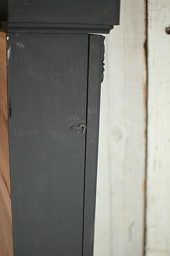 古い壁掛け木枠ガラス戸棚　5段　食器棚　飾り棚　ウォールラック　古家具　古道具