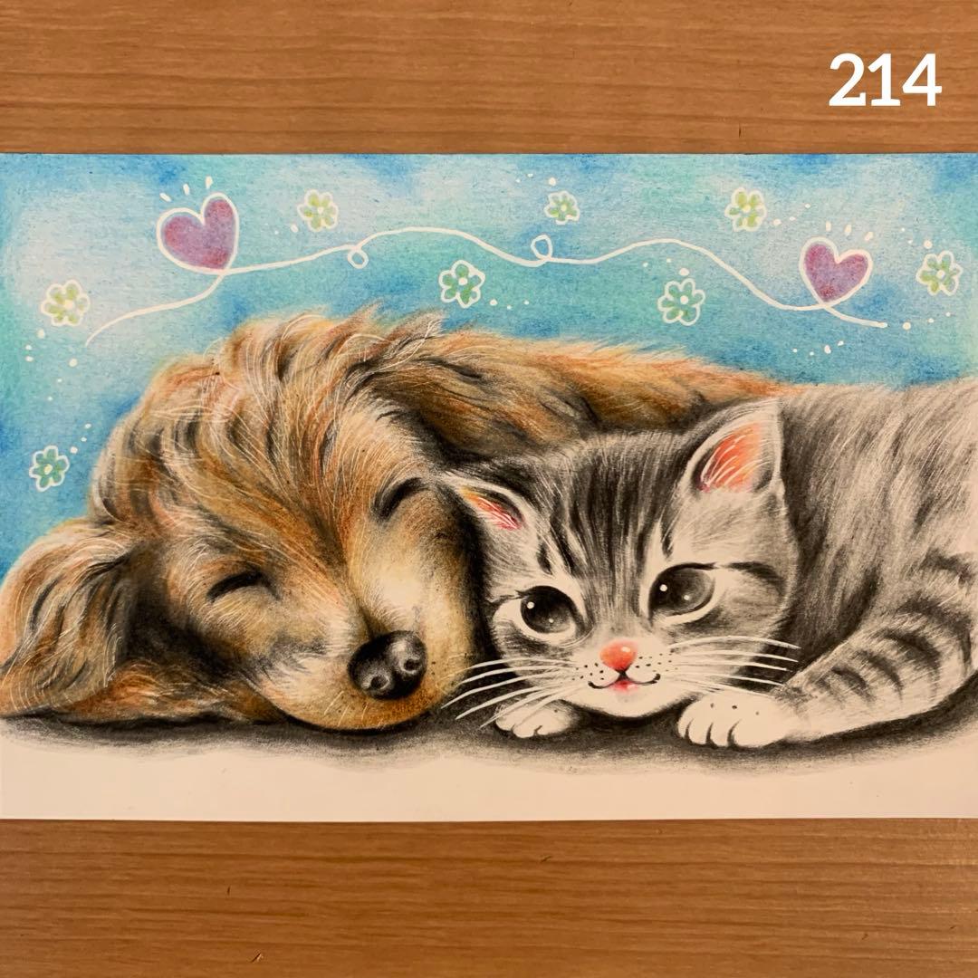 イラスト 手描き 犬 猫 色鉛筆画 はがきサイズ #214 - メルカリ