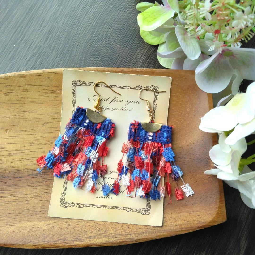 新作　夏　赤　青　フリンジ　カラフル　ピアス　イヤリング　タッセル　ネイティブ